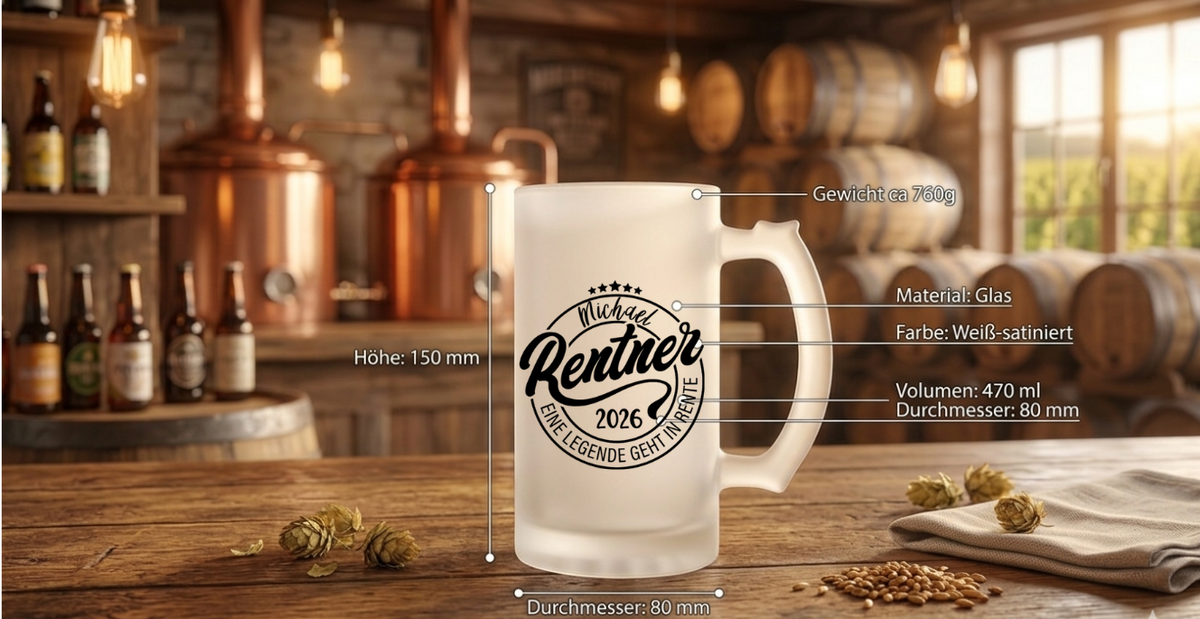 Bierglas Rente personalisiert Bierkrug Geschenk Rentenbeginn Eine Legende geht in Rente Glaskrug Kollege Abschied Ruhestand Männergeschenk