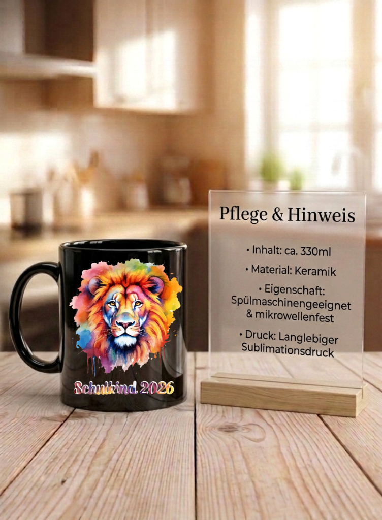 Tasse Schulkind Löwe Personalisiert Einschulung Geschenk Name Bunt 2026