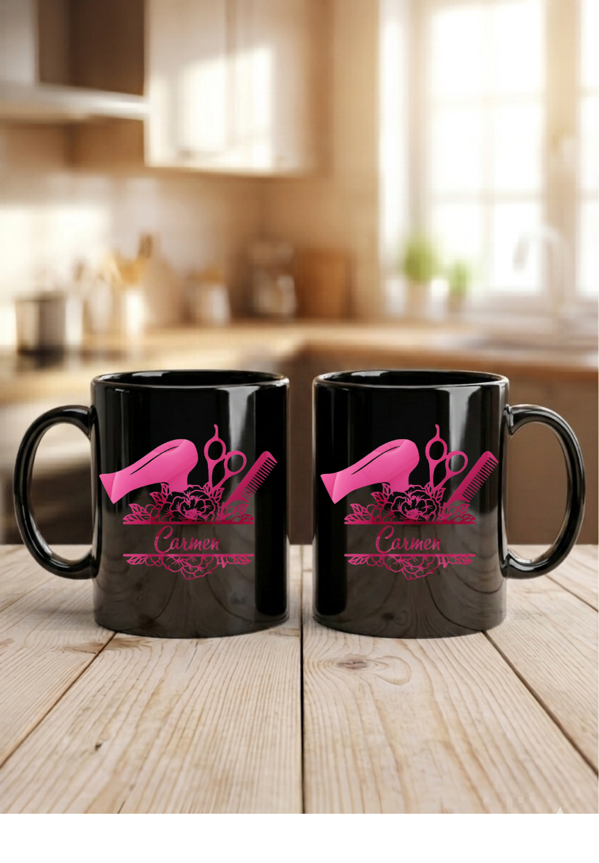 Friseur Tasse Geschenk personalisiert mit Name, Danke Geschenk Salon, Friseurin Abschied, Red Edition auch in Schwarz erhältlich!