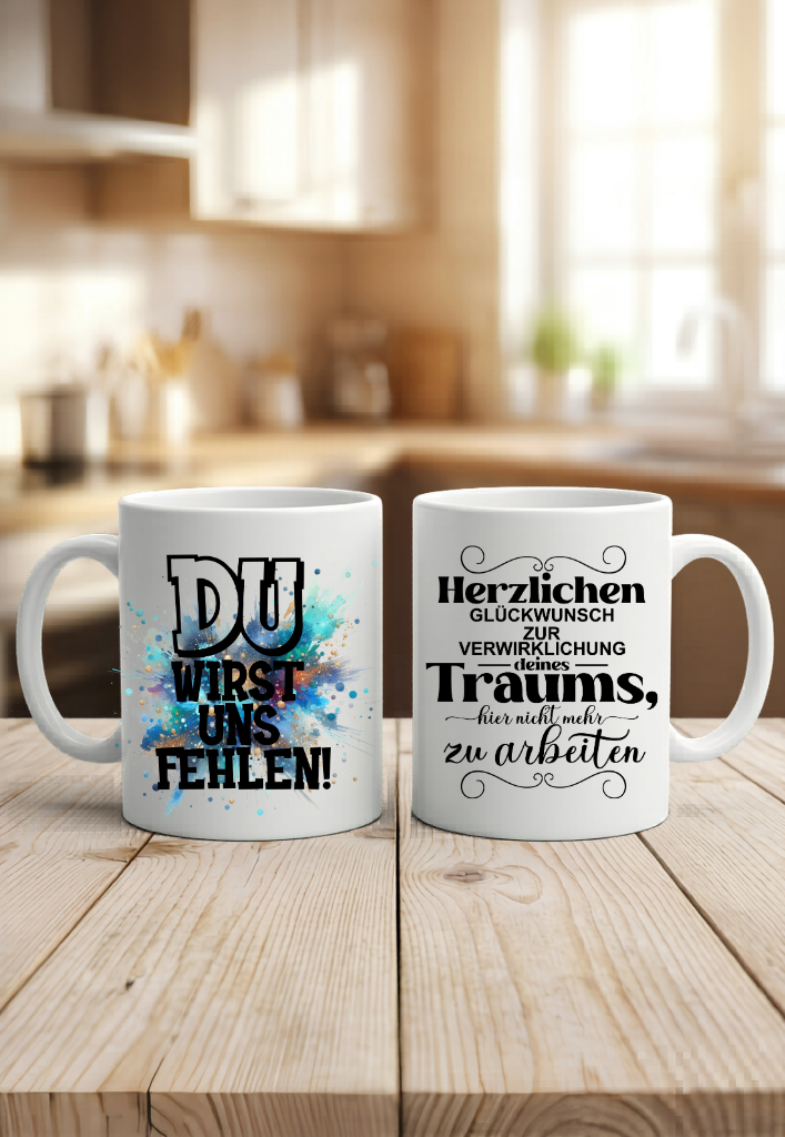 Abschiedsgeschenk Kollege Tasse Du wirst uns fehlen Lustig Rente Jobwechsel