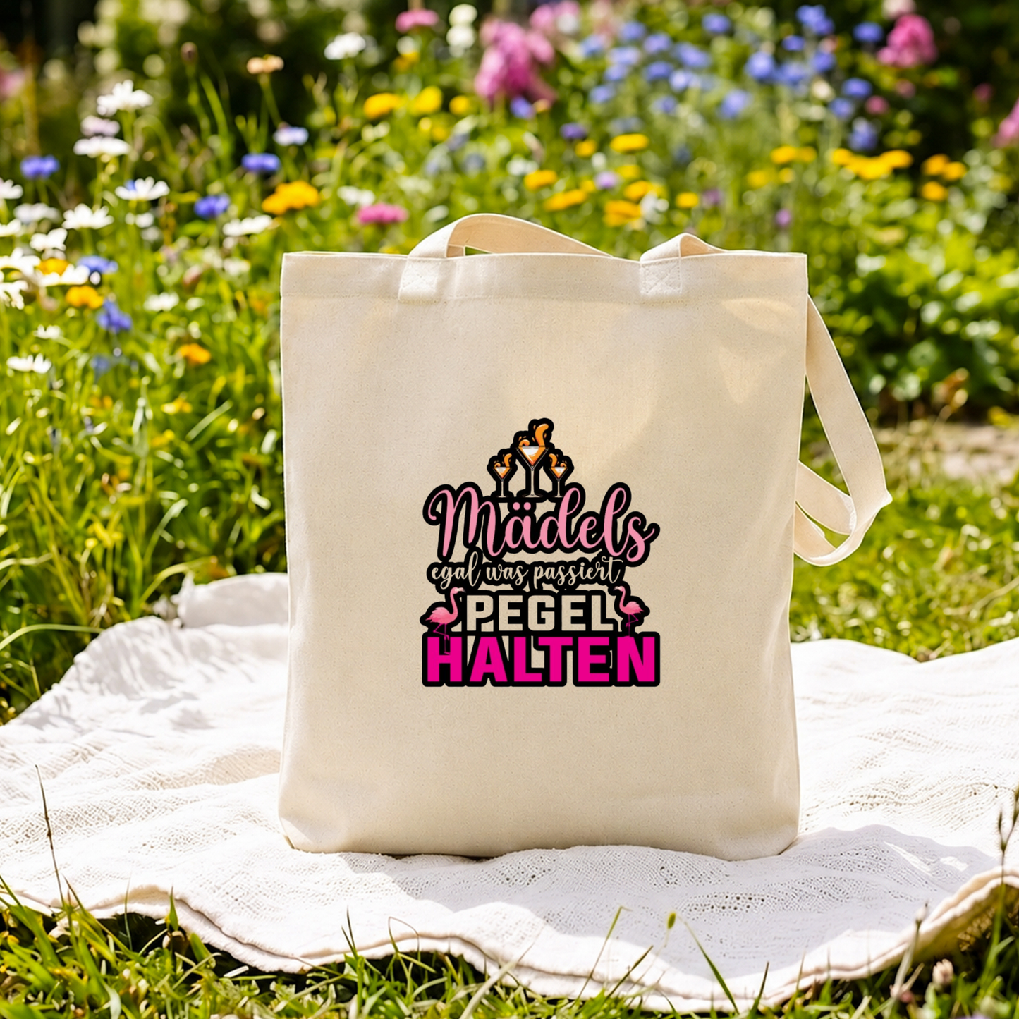 Mädels Pegel halten Stofftasche, Jutebeutel Mädelsurlaub Lustig, Baumwolltasche JGA Team Braut, Mallorca Strandtasche Geschenk