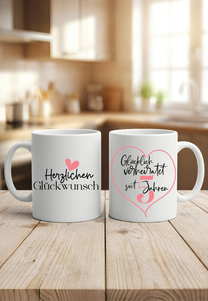 Tasse Glücklich verheiratet, Hochzeitstag Geschenk, Kaffeetasse Jahrestag Silberne Goldene Hochzeit, Personalisiert Name Datum