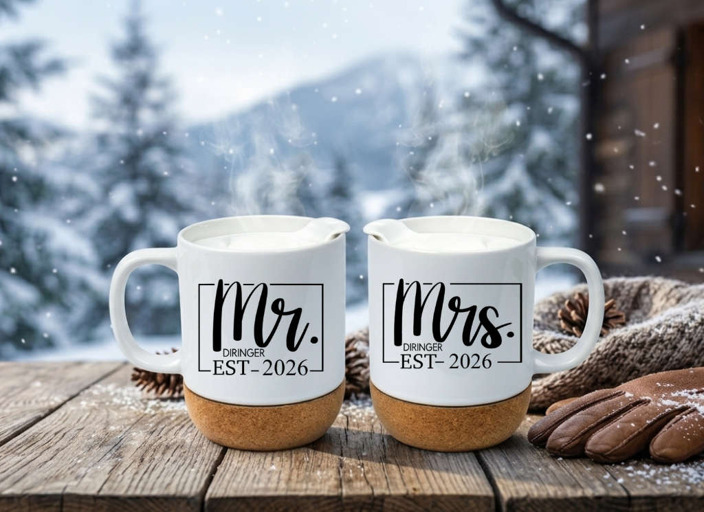 Korktasse Hochzeit Mr Mrs personalisiert Geschenk Brautpaar Kaffeetasse mit Kork Name Datum Hochzeitsgeschenk Tasse Partner Vintage