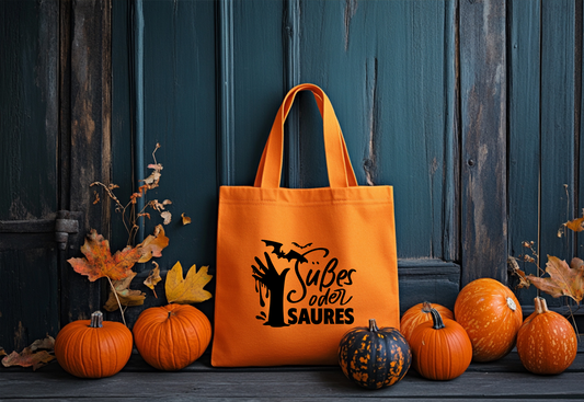 Süßes oder Saures Tasche Halloween personalisiert, Stoffbeutel Kinder mit Name, Baumwolltasche Süßigkeiten Beutel