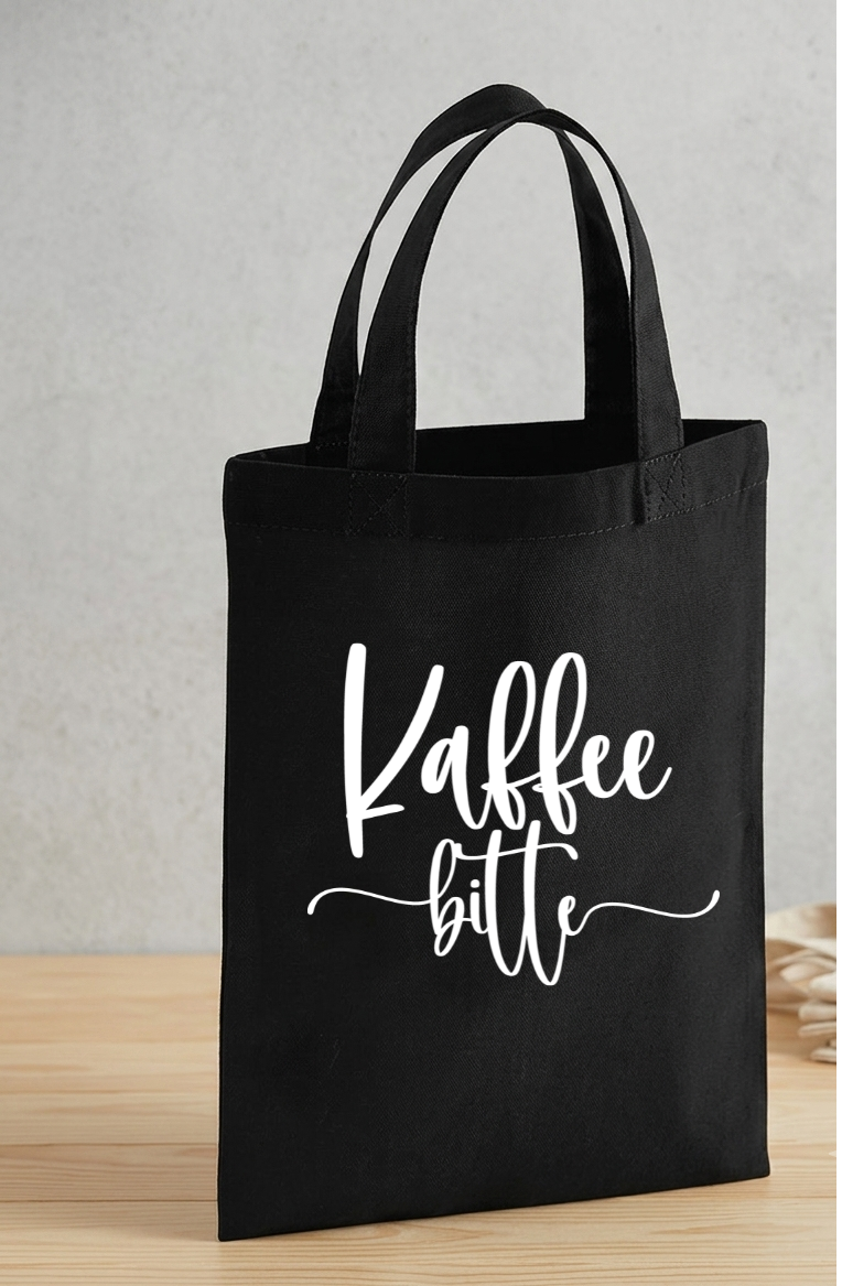 Kleine Geschenktasche Kaffee, Mini Baumwolltasche lustig, Mitbringsel Kaffeeliebhaber, Kaffeegeschenk Beutel Stoff