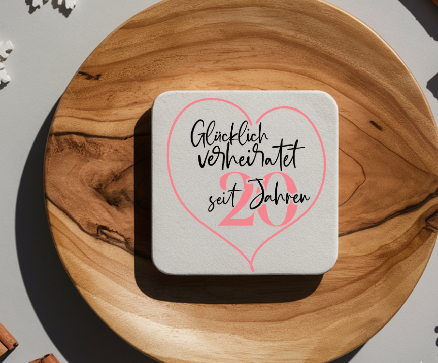 Glasuntersetzer Hochzeitstag Geschenkidee, Glücklich verheiratet seit Jahren, Tischdeko Jubiläum Rubinhochzeit Goldene Hochzeit