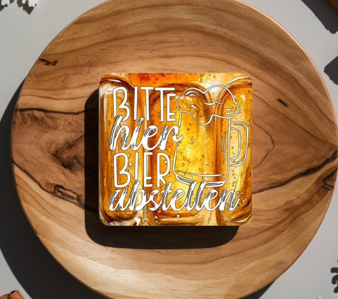 Bier Untersetzer rutschfest, Geschenk für Papa, Männerabend Deko, Glasuntersetzer Schrift weiß schwarz, Hausbar Zubehör, Bierdeckel