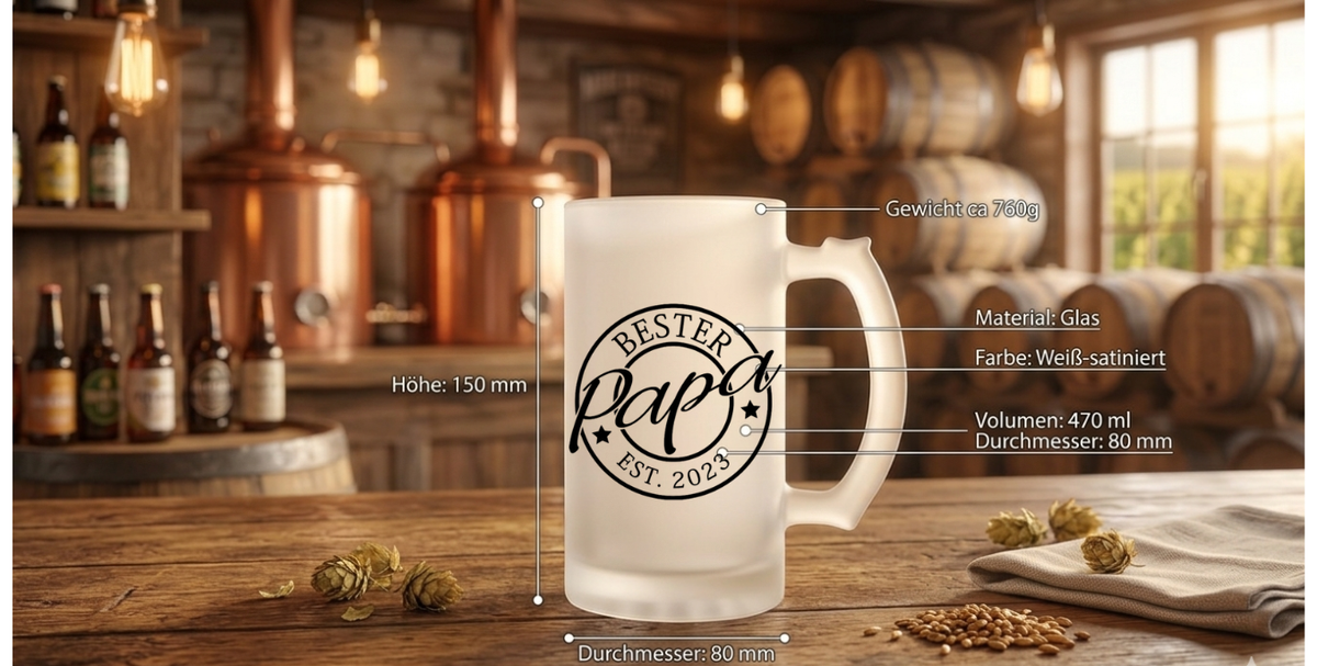 Bierglas Bester Papa personalisiert mit Jahr Bierkrug satiniert Geschenk Vatertag Geburtstag Papa Geschenkidee Bierseidel EST Wunschjahr