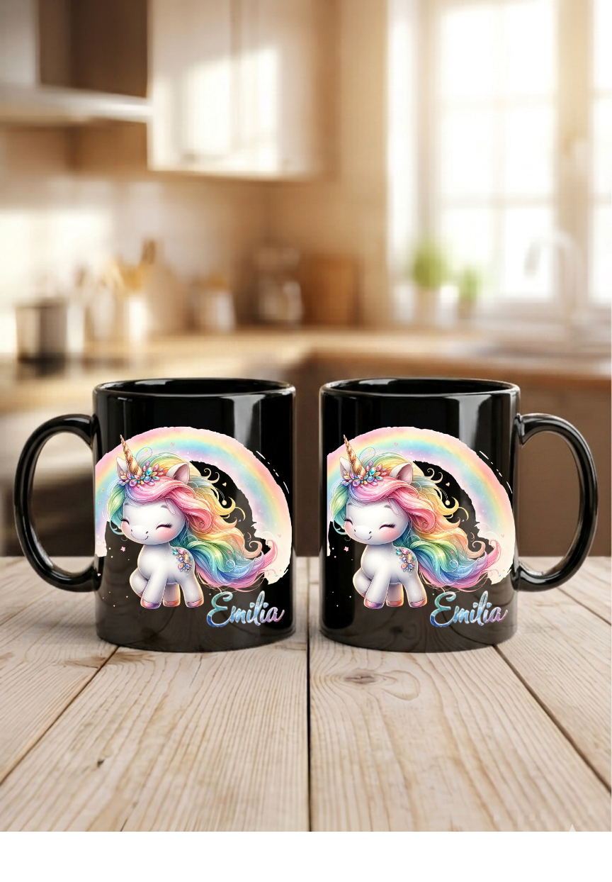 Kindergeburtstag Tasse Name, Einhorn Tasse personalisiert, Geschenk Einschulung Tochter, Keramiktasse Regenbogen, Kaffeebecher Kinder