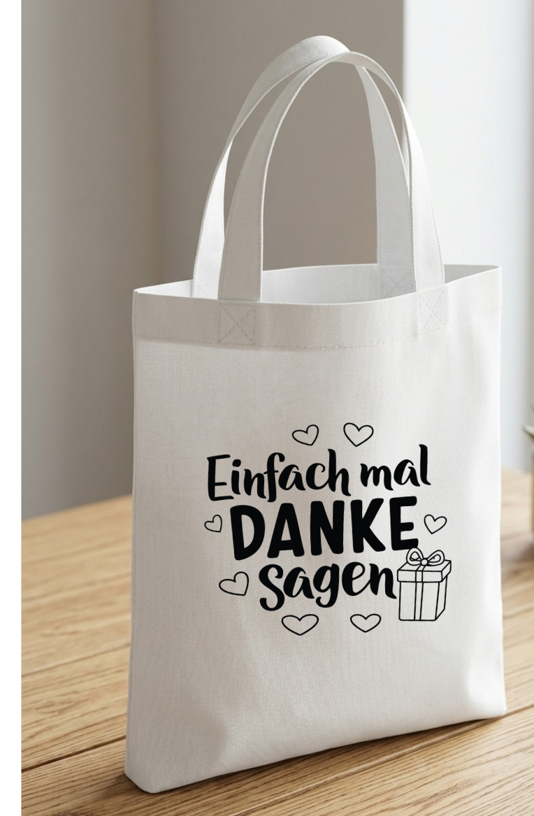 Kleine Geschenktasche Baumwolle, Mini Jutebeutel Danke sagen, Mitbringsel Verpackung Kleinigkeit für dich, Stoffbeutel Gastgeschenk weiß