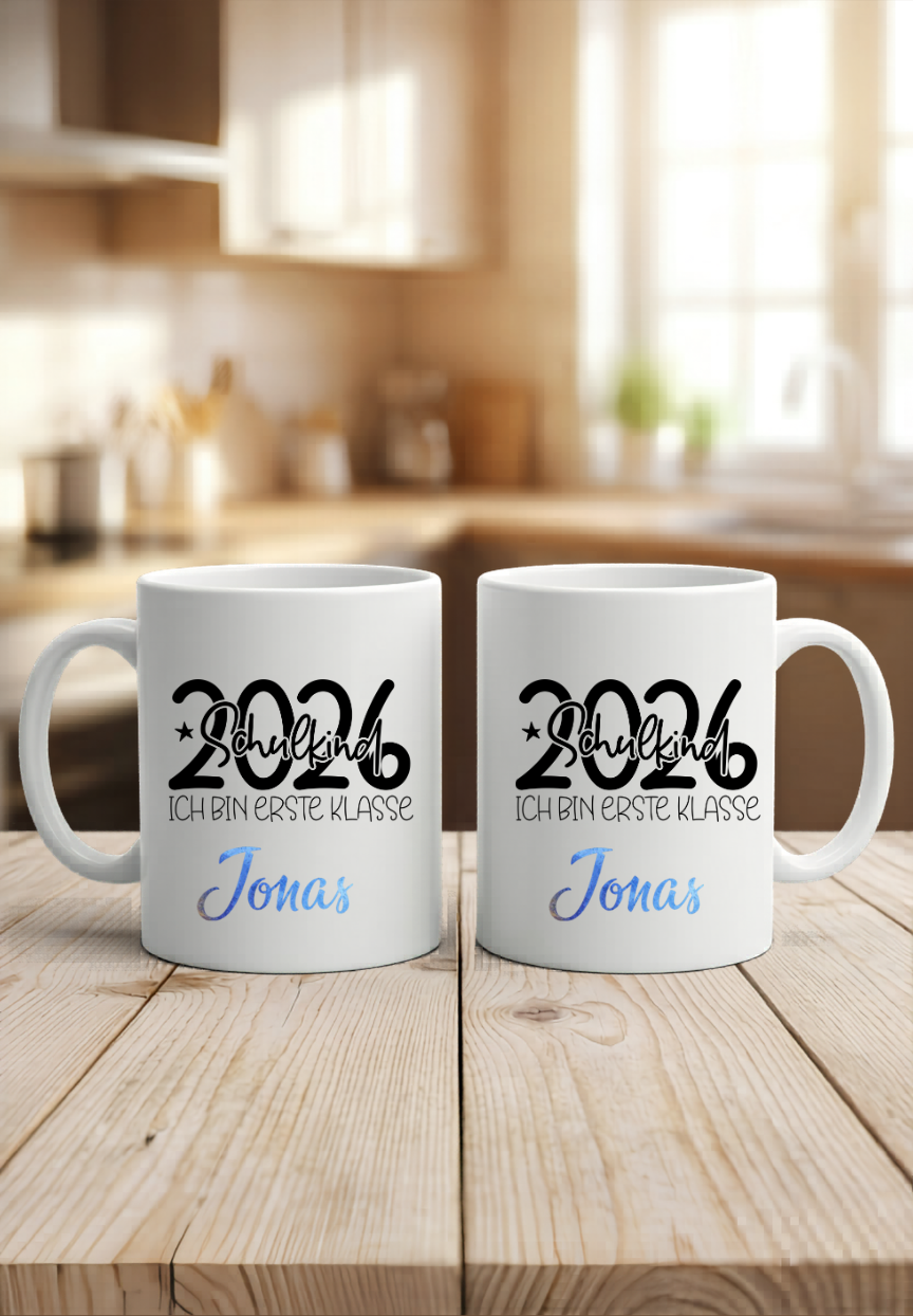 Personalisierte Tasse Schulkind 2026, Geschenkidee Einschulung Junge Mädchen, Becher mit Namen Schultüte, Kita Abschied Keramik