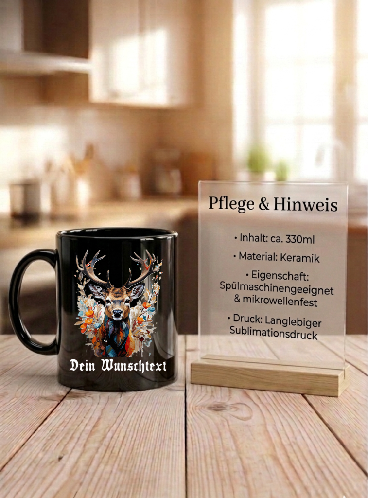 Tasse Hirsch Personalisiert Name Jagd Revier Geschenk Jäger Natur Kaffeetasse