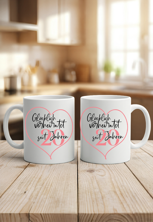 Tasse Glücklich verheiratet, Hochzeitstag Geschenk, Kaffeetasse Jahrestag Silberne Goldene Hochzeit, Personalisiert Name Datum