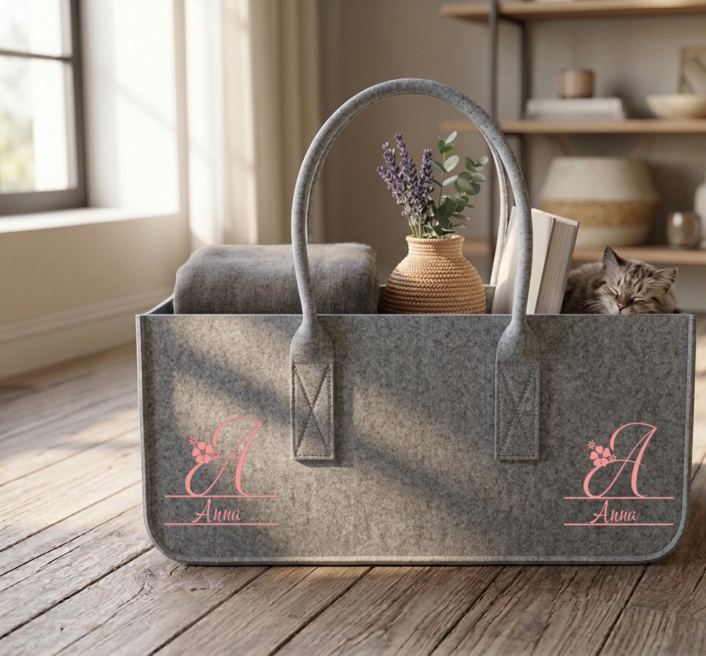 Filztasche personalisiert Name Buchstabe, Einkaufskorb Buchstabe A-Z Namen, Einkaufskorb groß mit Henkel, Aufbewahrungstasche Monogramm
