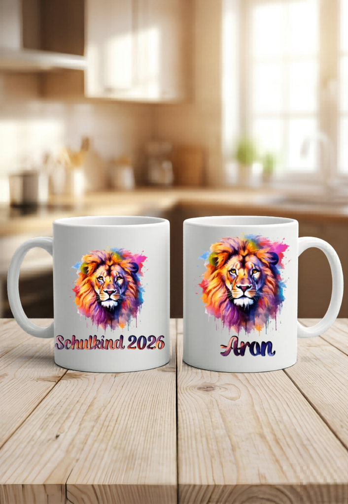Tasse Schulkind Löwe Personalisiert Einschulung Geschenk Name Bunt 2026