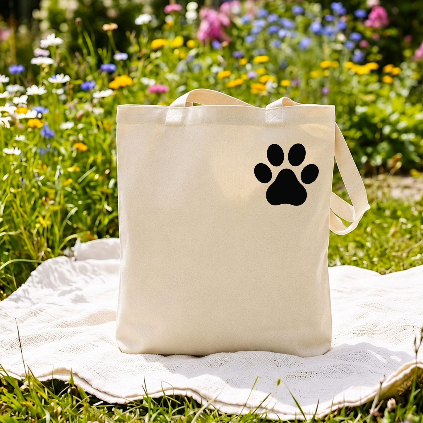 Hundepfote Herz Stofftasche, Jutebeutel Hundemotiv Geschenk, Baumwolltasche Pfotenliebe, Hundebesitzer Tasche schwarz weiß natural