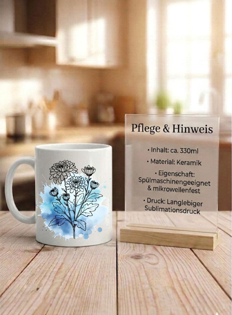 Geburtsblumen Tasse Color Personalisierte Geschenkidee Keramiktasse Blume