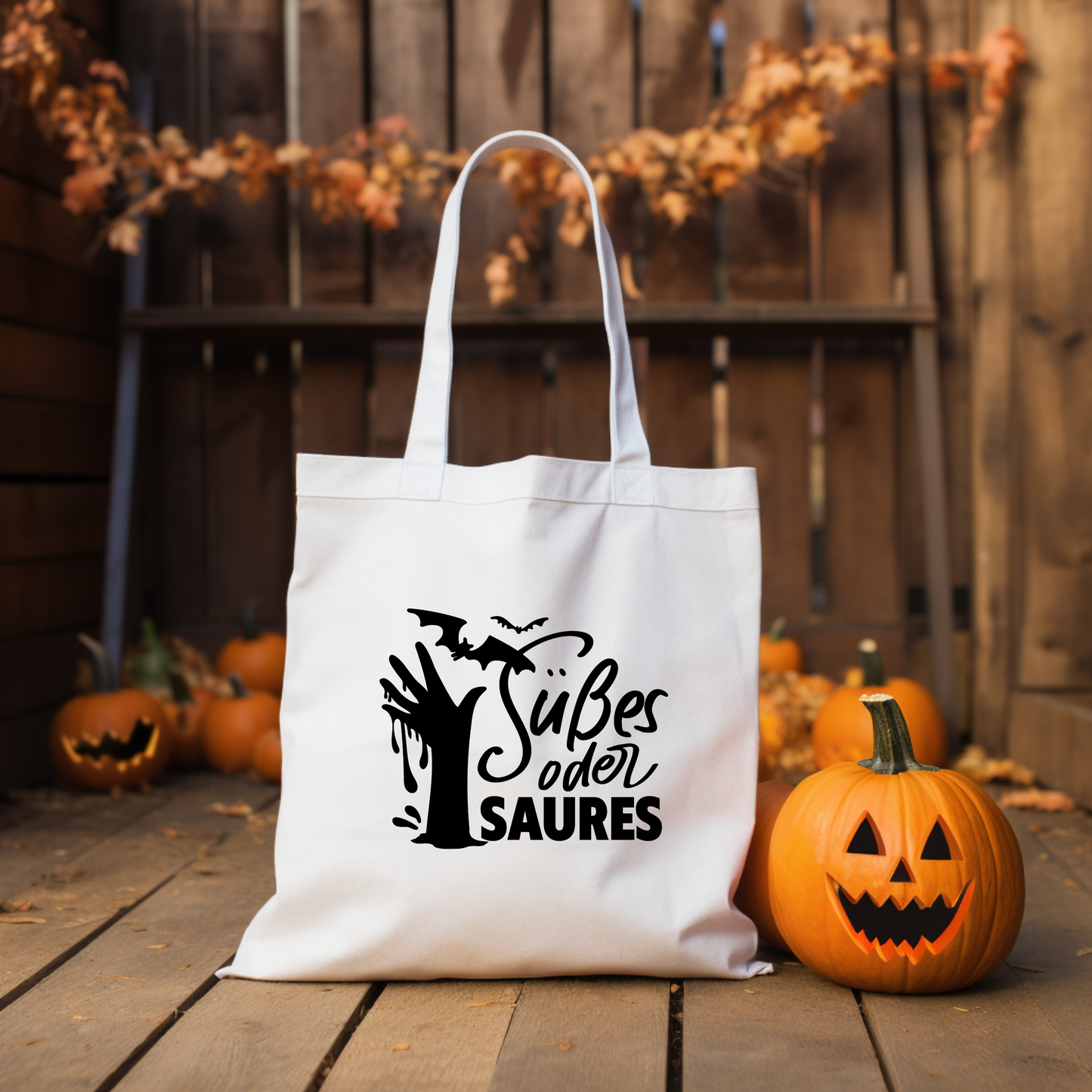 Süßes oder Saures Tasche Halloween personalisiert, Stoffbeutel Kinder mit Name, Baumwolltasche Süßigkeiten Beutel