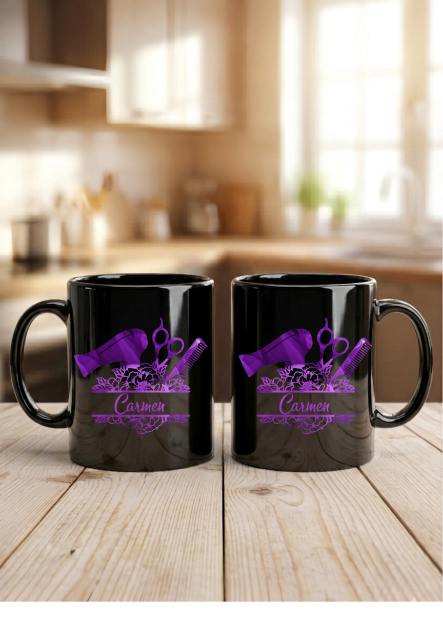 Friseur Tasse Geschenk personalisiert mit Name, Danke Geschenk Salon, Friseurin Abschied, Red Edition auch in Schwarz erhältlich!