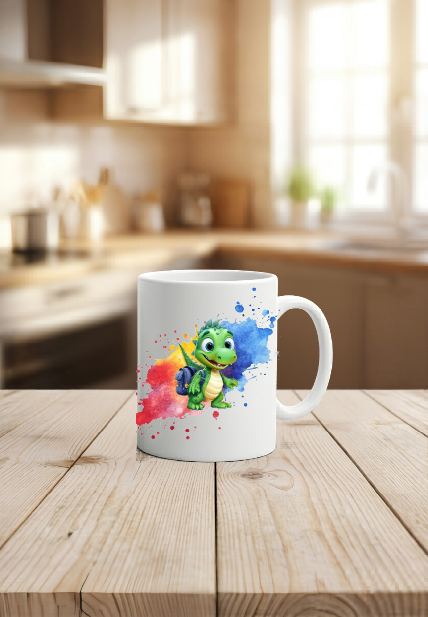 Schulkind 2026 Tasse personalisiert Name, Dino Drache Kaffeetasse Einschulung, Geschenk Schultüte Junge Mädchen, Keramiktasse bunt