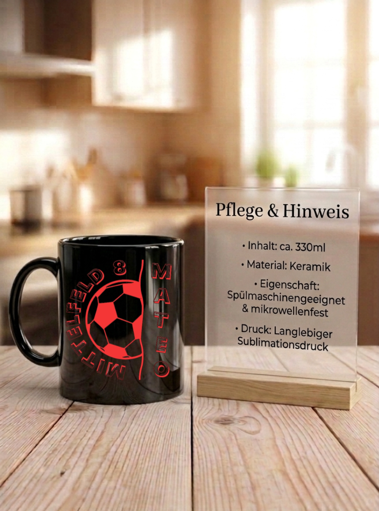 Personalisiertes Fussball Tasse Geschenk Name Rückennummer Nummer