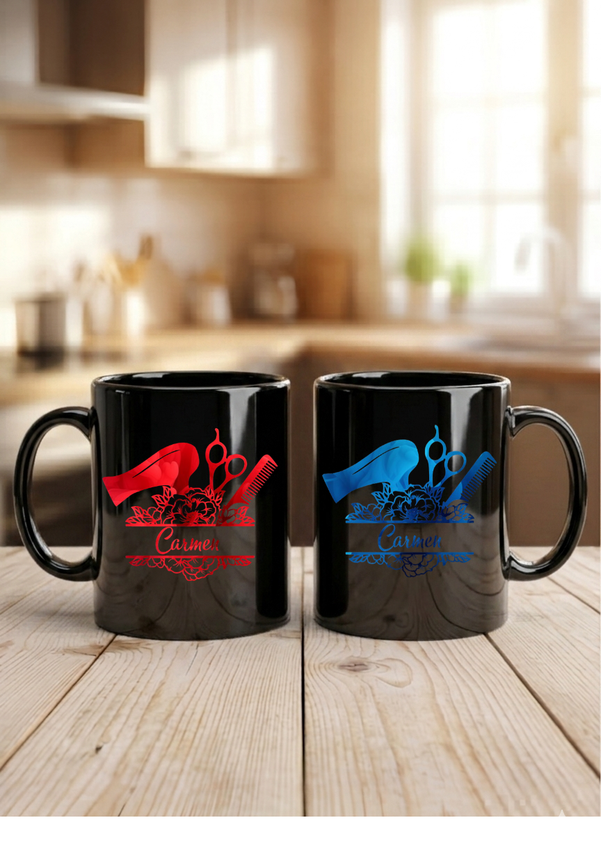 Friseur Tasse Geschenk personalisiert mit Name, Danke Geschenk Salon, Friseurin Abschied, Red Edition auch in Schwarz erhältlich!