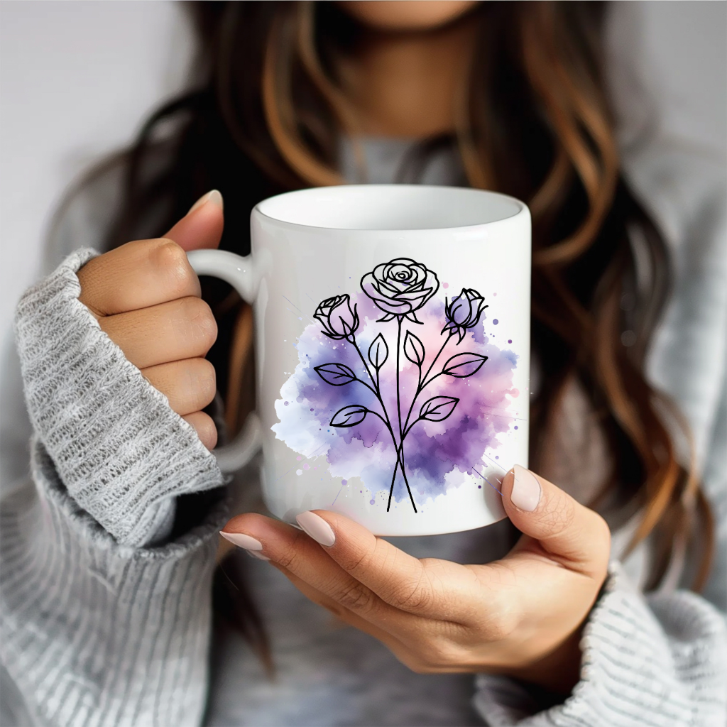 Geburtsblumen Tasse Color Personalisierte Geschenkidee Keramiktasse Blume