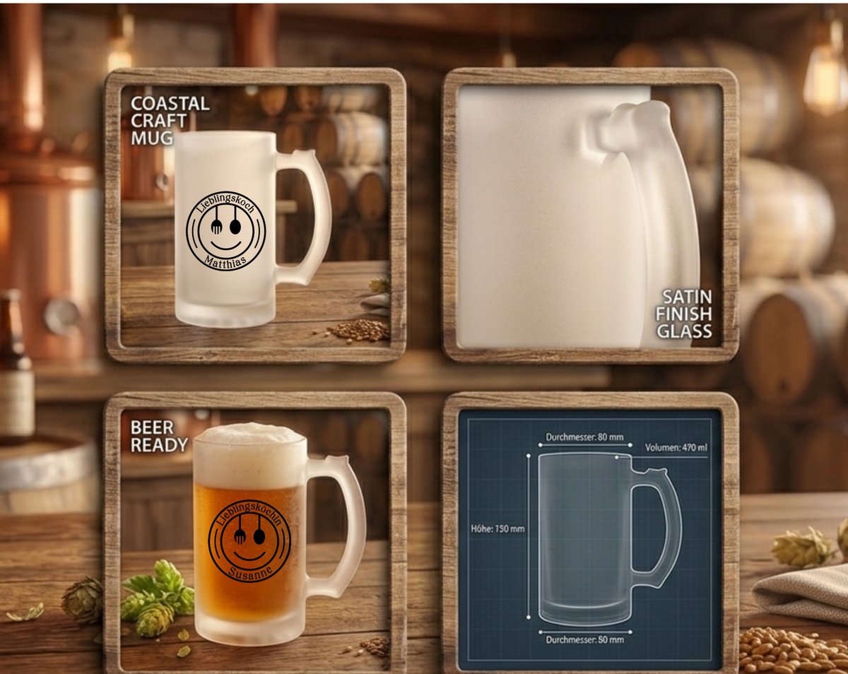 Bierglas personalisiert Name Lieblingskoch Geschenk Bierkrug satiniert Geburtstag Männer Geschenkidee Köchin Kochen Grillen Männergeschenk