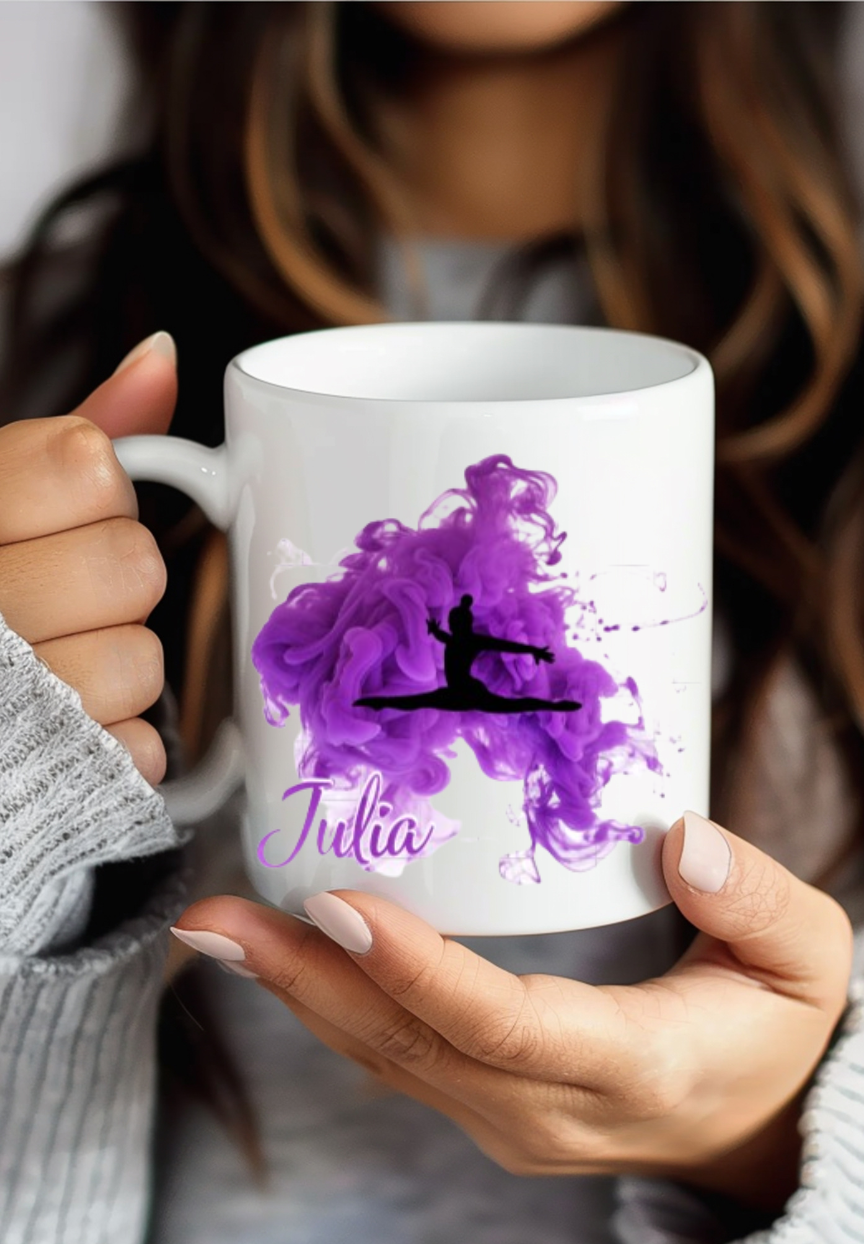 Tasse Turnerin personalisiert Name, Turnen Geschenk Mädchen, Kunstturnen Becher schwarz weiß bunt, Kinder Geburtstag Sportlerin