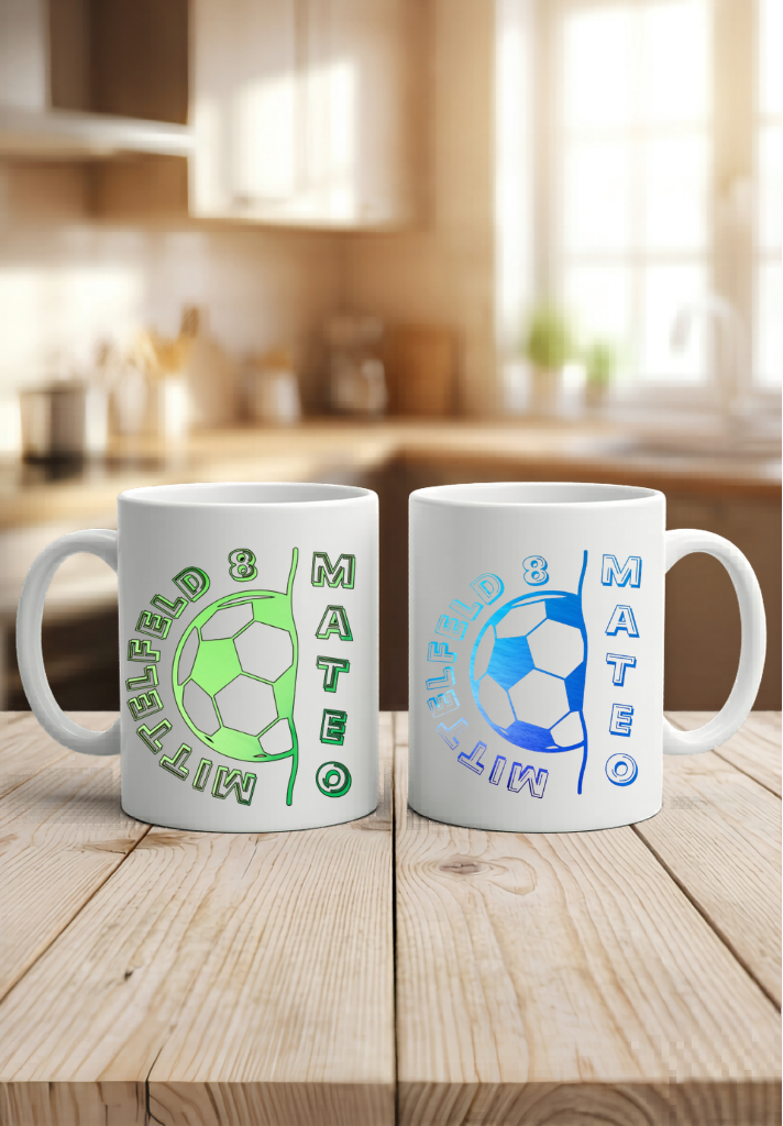 Personalisiertes Fussball Tasse Geschenk Name Rückennummer Nummer