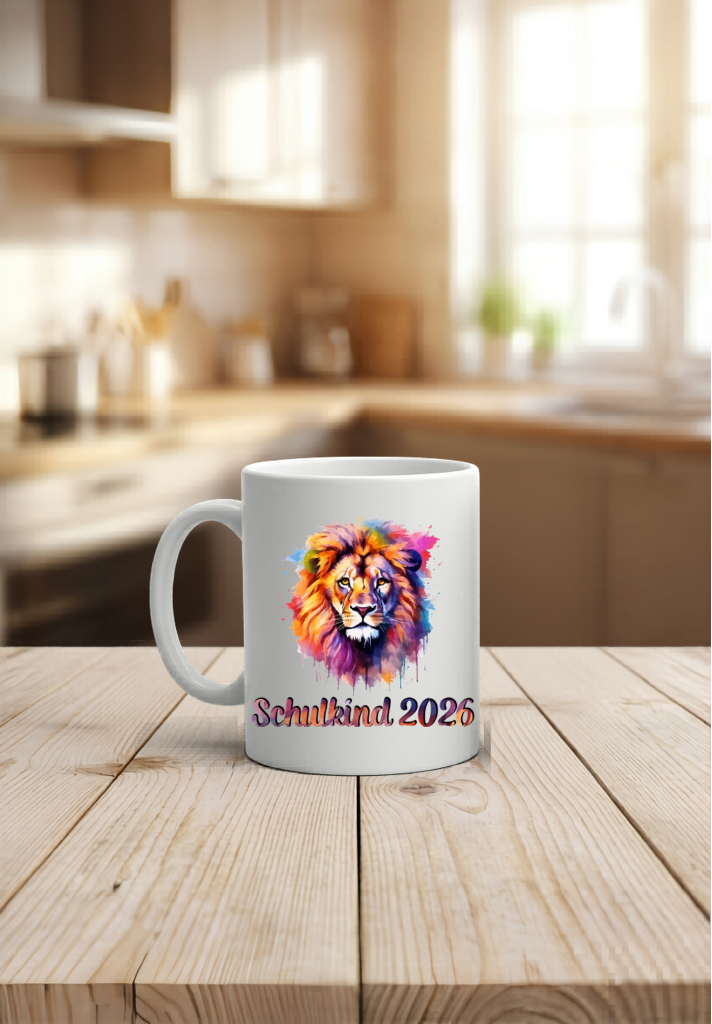 Tasse Schulkind Löwe Personalisiert Einschulung Geschenk Name Bunt 2026