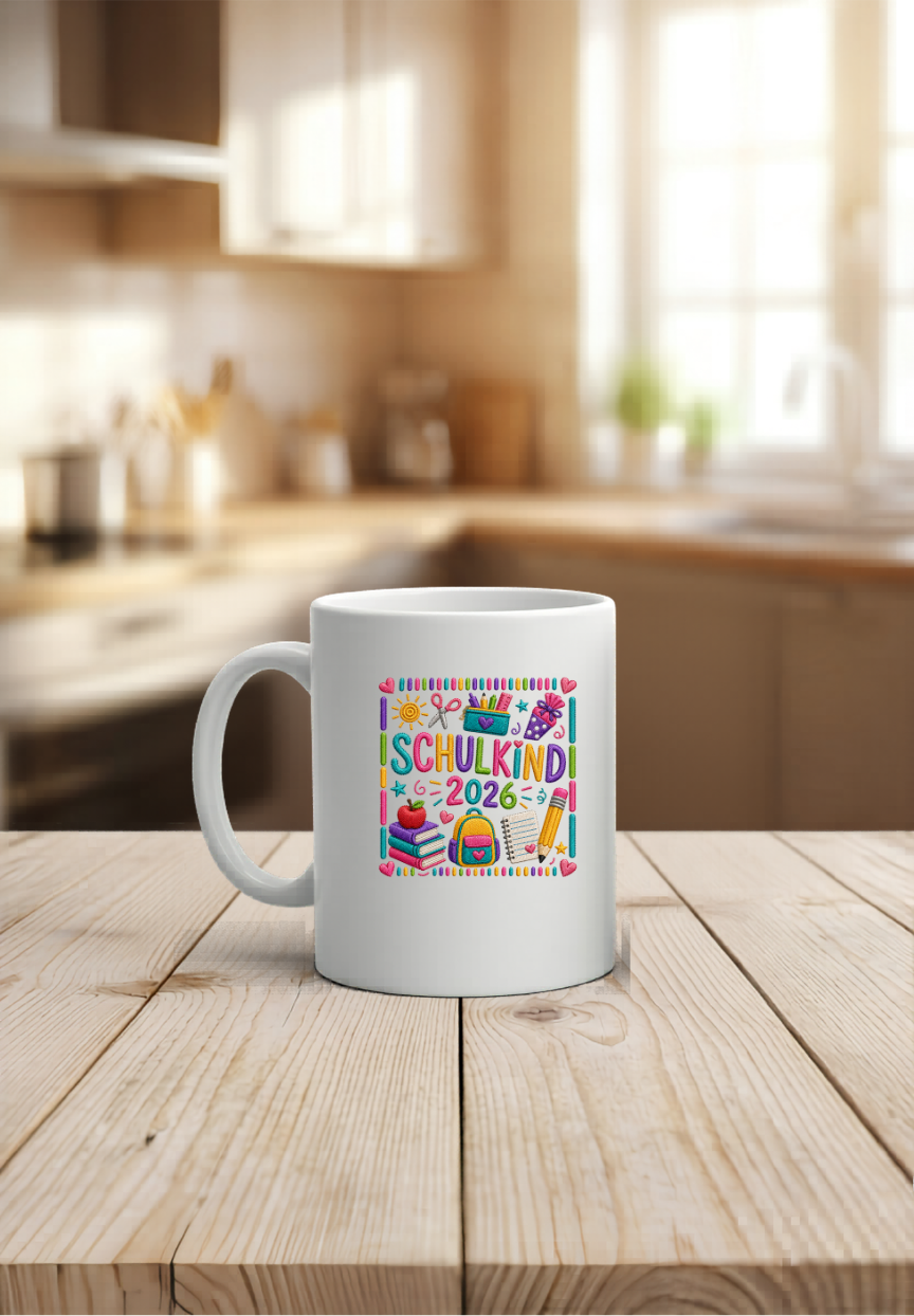 Personalisierte Tasse Schulkind 2026, Geschenkidee Einschulung Junge Mädchen, Becher mit Namen Schultüte, Kita Abschied Keramik