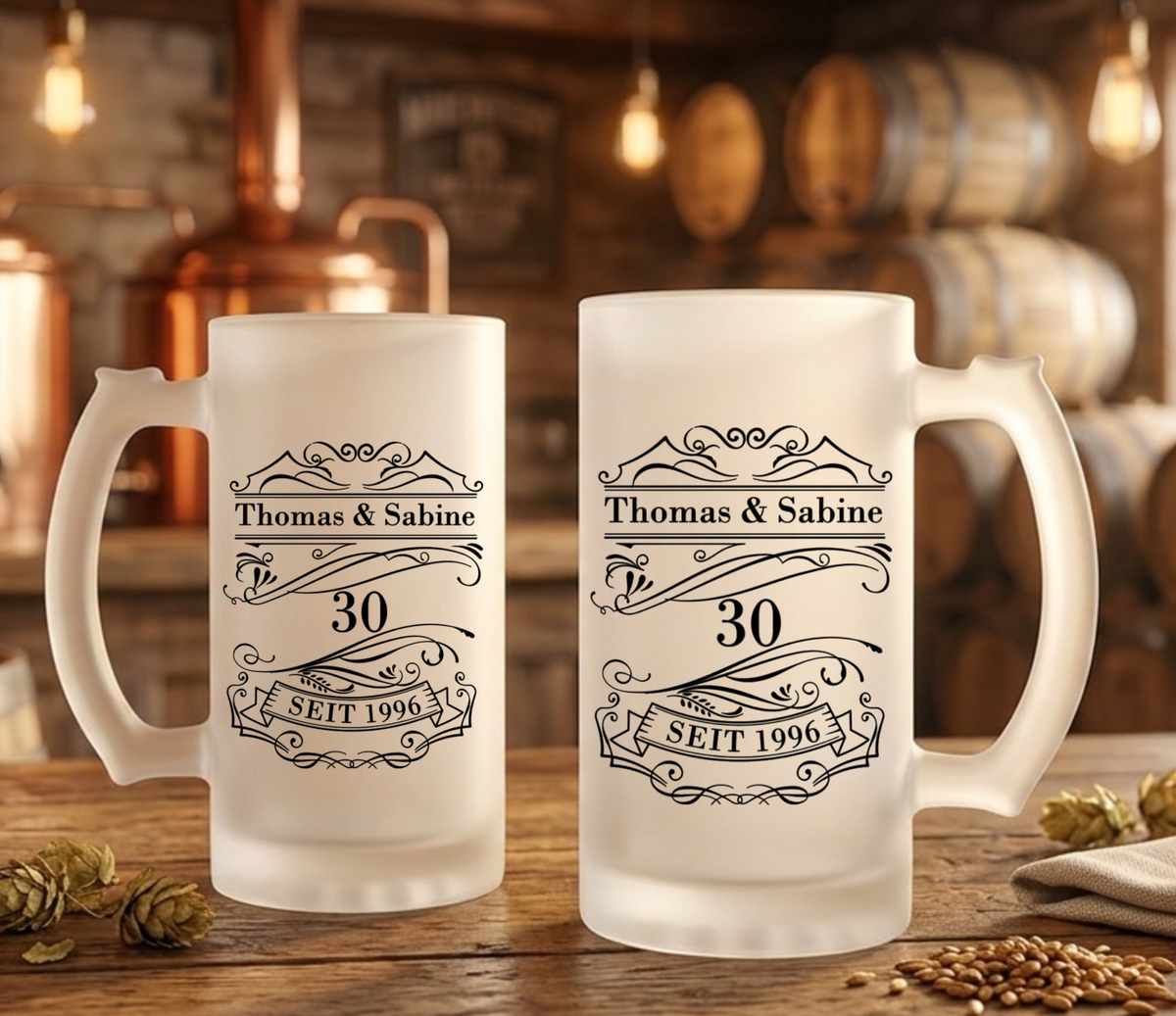 Bierkrug Hochzeitstag personalisiert Jubiläum Geschenk Bierglas mit Namen Datum Jahrestag Vintage Bierseidel satiniert 470ml Geschenkidee