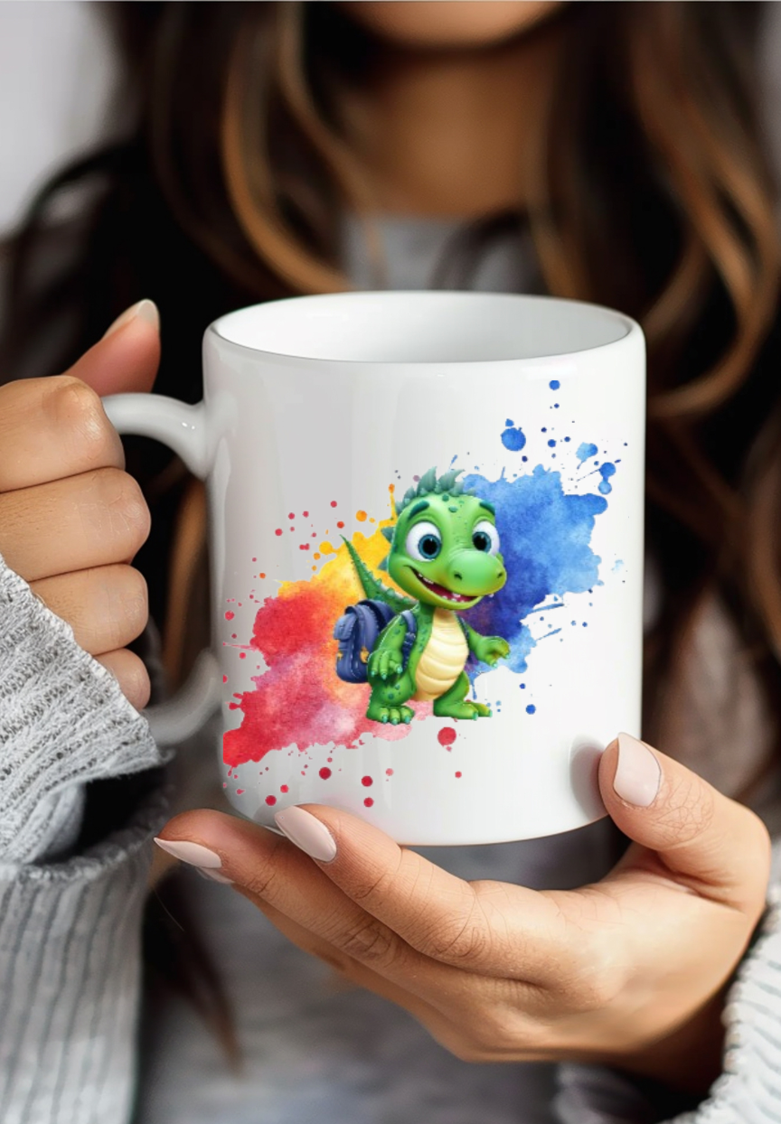Schulkind 2026 Tasse personalisiert Name, Dino Drache Kaffeetasse Einschulung, Geschenk Schultüte Junge Mädchen, Keramiktasse bunt