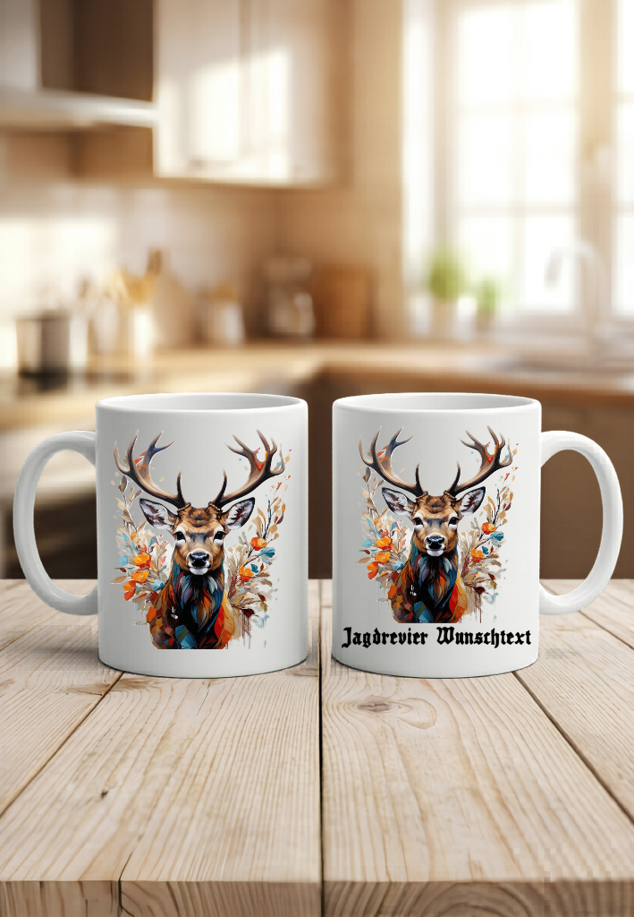 Tasse Hirsch Personalisiert Name Jagd Revier Geschenk Jäger Natur Kaffeetasse