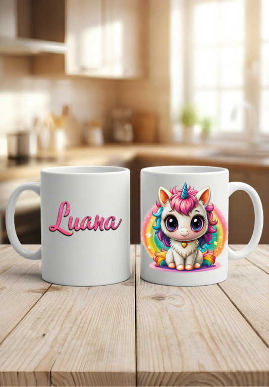 Personalisierte Einhorn Tasse mit Namen | Süße Kindertasse | Geschenk für Mädchen, Einschulung & Kindergarten | Kaffeetasse personalisiert
