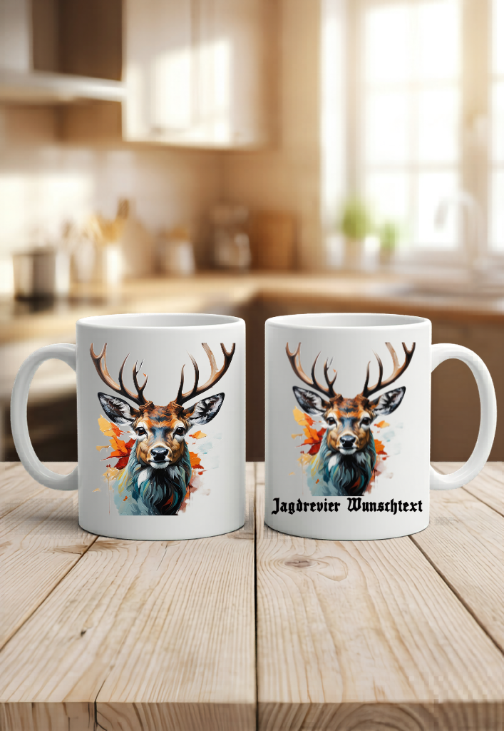 Tasse Hirsch Personalisiert Name Jagd Revier Geschenk Jäger Natur Kaffeetasse
