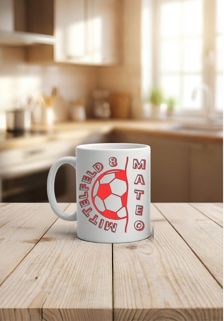 Personalisiertes Fussball Tasse Geschenk Name Rückennummer Nummer