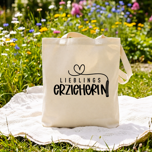 Stofftasche Lieblingserzieherin, Geschenk Kindergarten Erzieherin Danke, Baumwolltasche Kita Abschied, Jutebeutel Natural