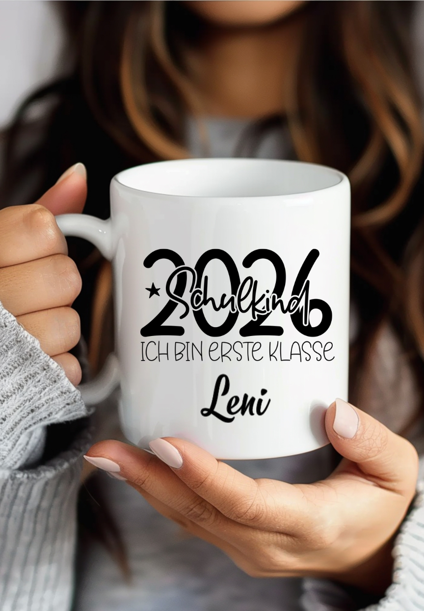 Personalisierte Tasse Schulkind 2026, Geschenkidee Einschulung Junge Mädchen, Becher mit Namen Schultüte, Kita Abschied Keramik