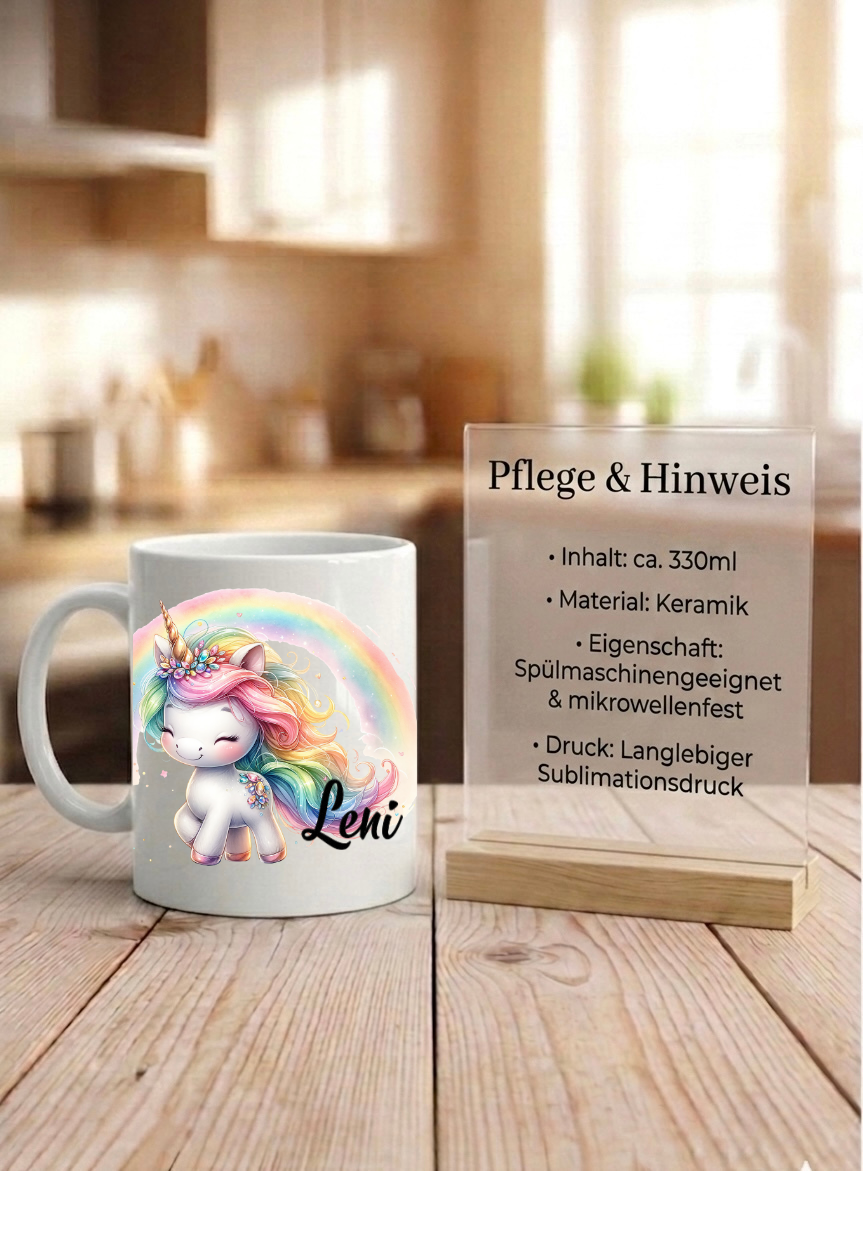 Kindergeburtstag Tasse Name, Einhorn Tasse personalisiert, Geschenk Einschulung Tochter, Keramiktasse Regenbogen, Kaffeebecher Kinder