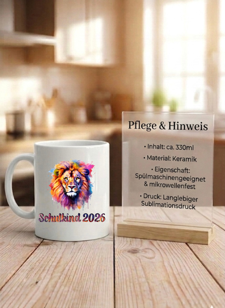 Tasse Schulkind Löwe Personalisiert Einschulung Geschenk Name Bunt 2026