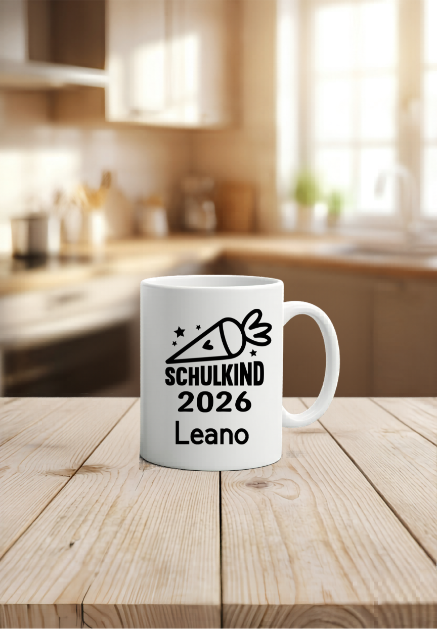 Personalisierte Tasse Schulkind 2026, Geschenkidee Einschulung Junge Mädchen, Becher mit Namen Schultüte, Kita Abschied Keramik