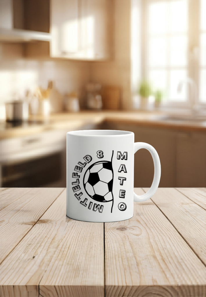 Personalisiertes Fussball Tasse Geschenk Name Rückennummer Nummer