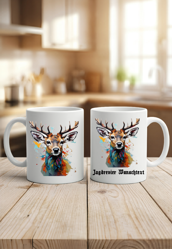 Tasse Hirsch Personalisiert Name Jagd Revier Geschenk Jäger Natur Kaffeetasse