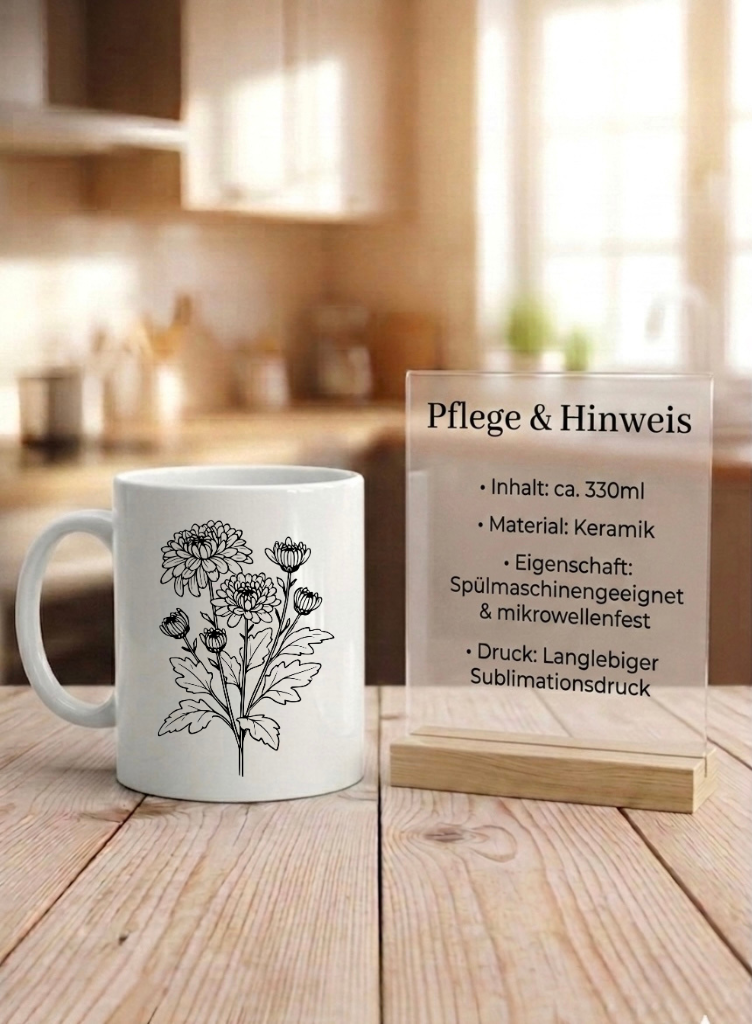 Geburtsblumen Tasse Personalisiert Geschenk Keramiktasse Blumen
