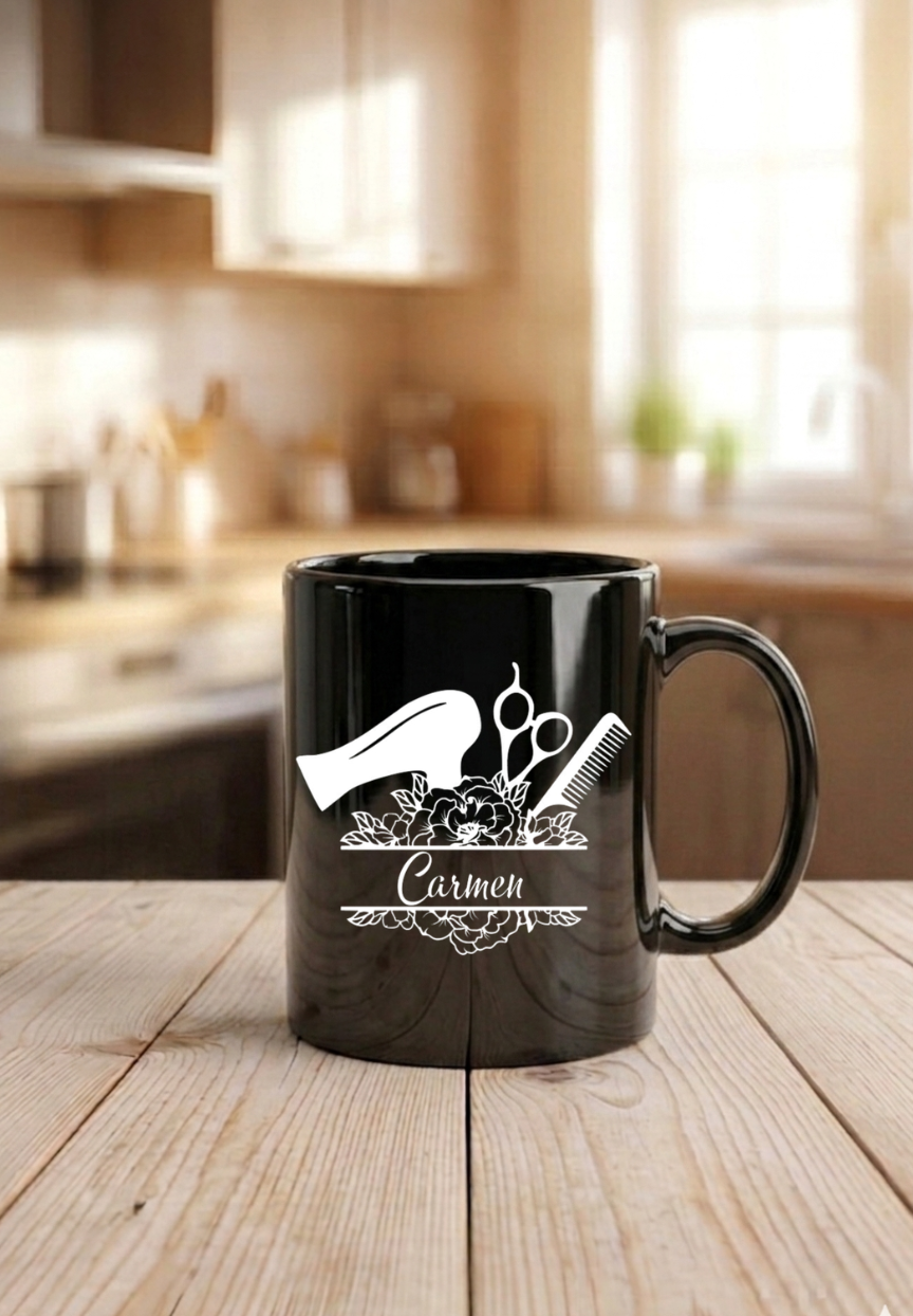 Friseur Tasse Geschenk personalisiert mit Name, Danke Geschenk Salon, Friseurin Abschied, Red Edition auch in Schwarz erhältlich!
