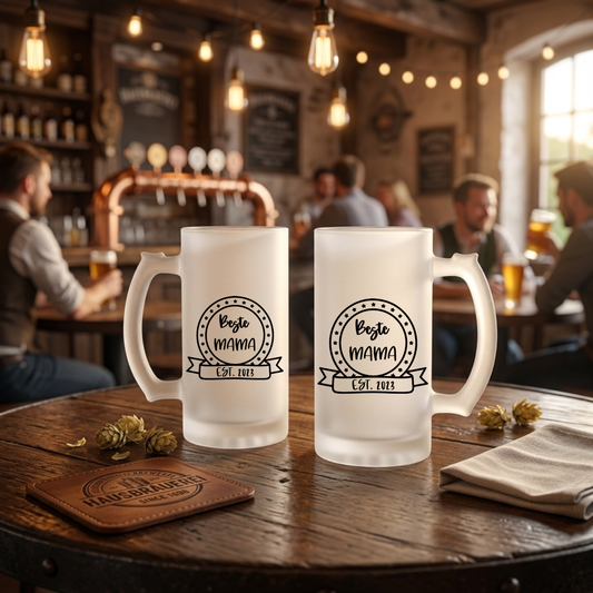 Beste Mama Bierglas personalisiert mit Jahr Bierkrug satiniert Geschenk zum Muttertag Geburtstag für Mama Geschenkidee Krug EST beidseitig