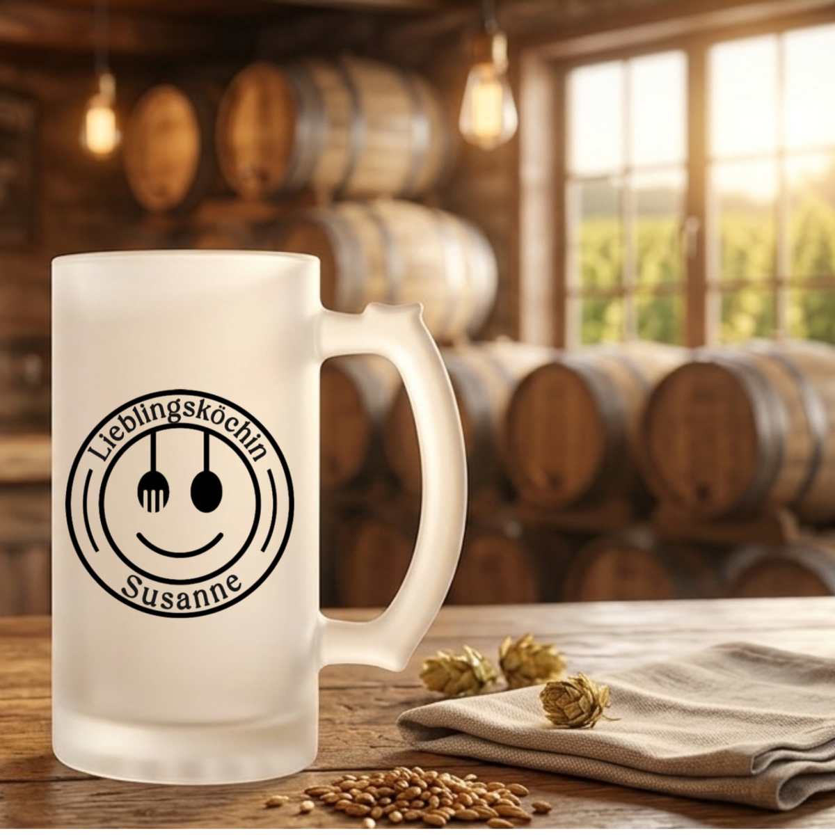 Bierglas personalisiert Name Lieblingskoch Geschenk Bierkrug satiniert Geburtstag Männer Geschenkidee Köchin Kochen Grillen Männergeschenk