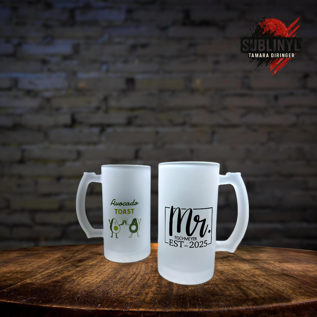 Bierglas Hochzeit, Mr Mrs, Verlobung, Paar, Jahrestag, Valentinstag, Bierkrug, Avocado, individuell, persönlich, Geschenkidee, personalisiert, Feier